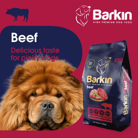 Karma sucha PREMIUM dla psa BARKIN WOŁOWINA 15KG
