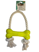 Mr. Pretzel Gryzak gumowy na sznurku dla psa Kość 18 cm